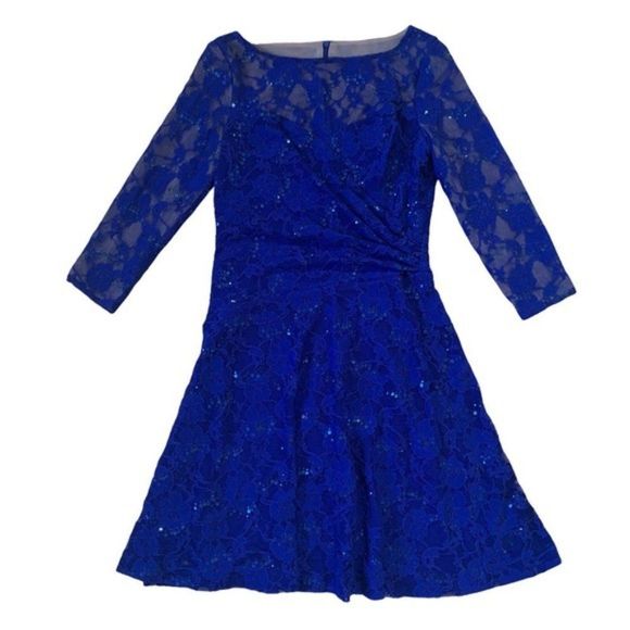 Blue Lauren Ralph Lauren Lace Sequin Dress Size 8 - Picture 1 of 11
